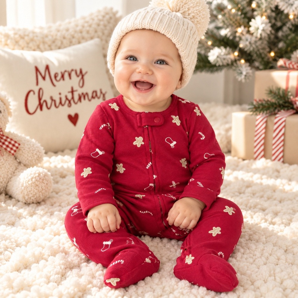 Carters Just One You Baby 3M Red Gingerbread Christmas Ribbed 2-Way Zip Sleeper